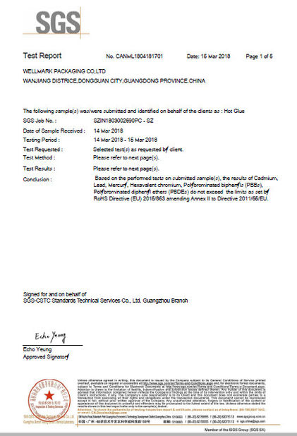 CHINA WELLMARK PACKAGING CO.,LTD. Certificaten